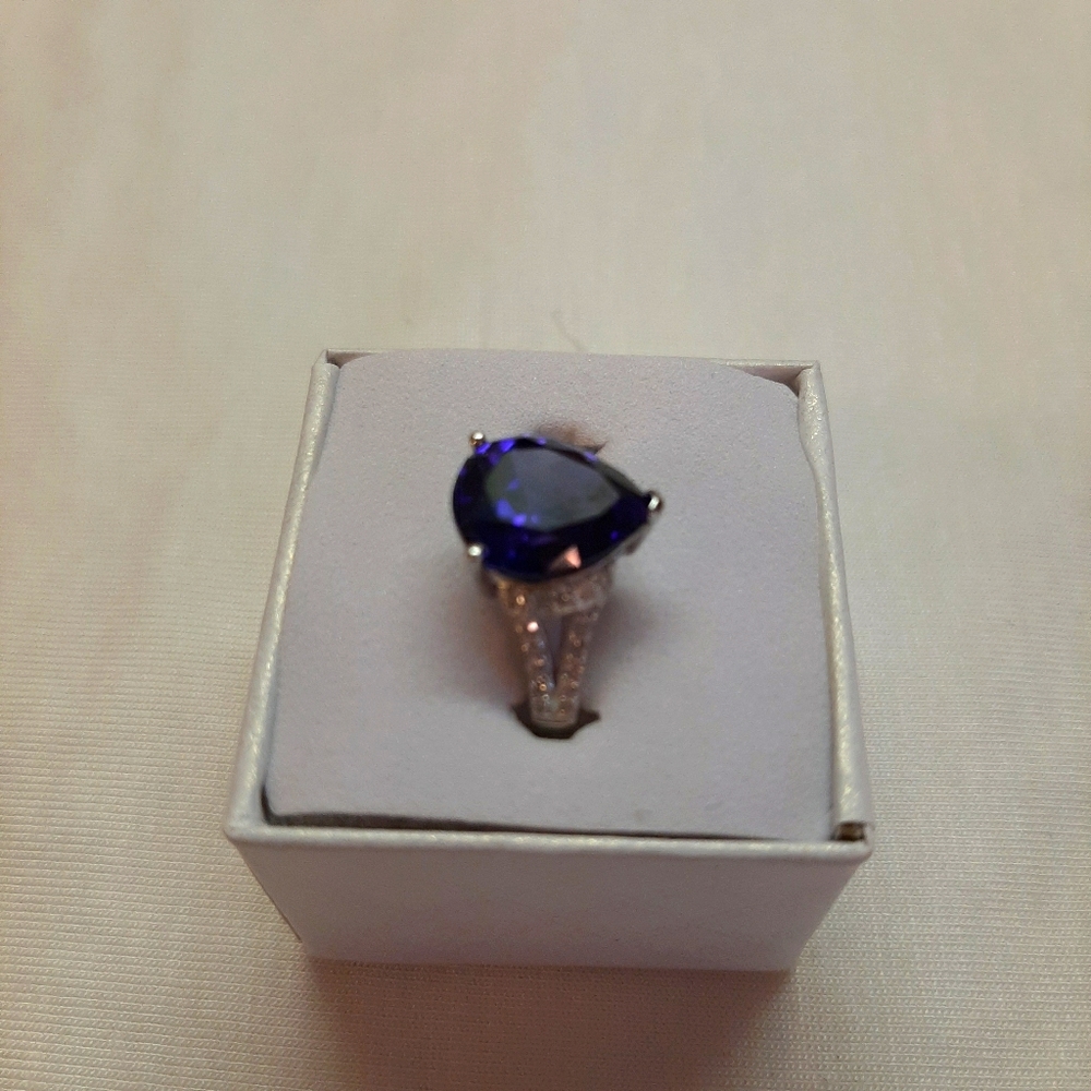 Tanzanite solitaire sterling silver ring